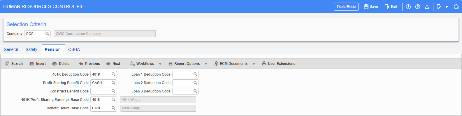 Screenshot of Pension tab