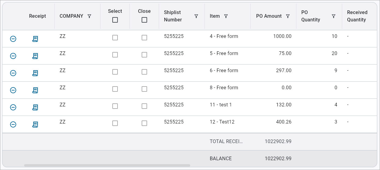 Screenshot of the Receipt column on the Nexus Image Manager