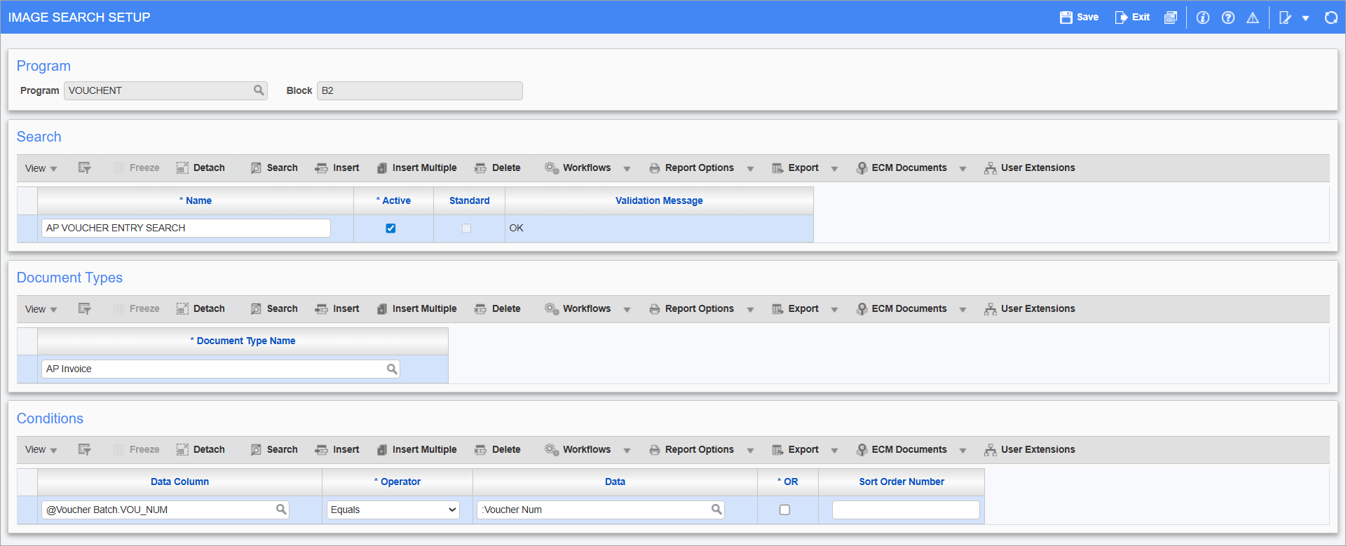 Screenshot of the Image Search Setup screen