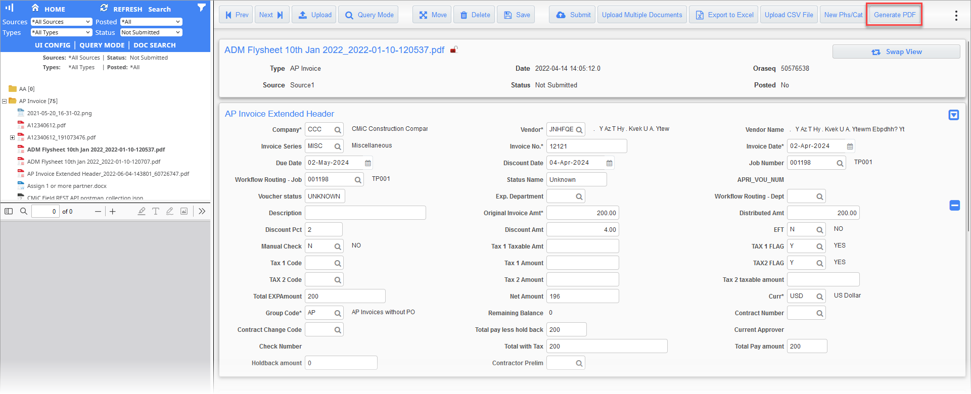 [Generate PDF] button on the flysheet