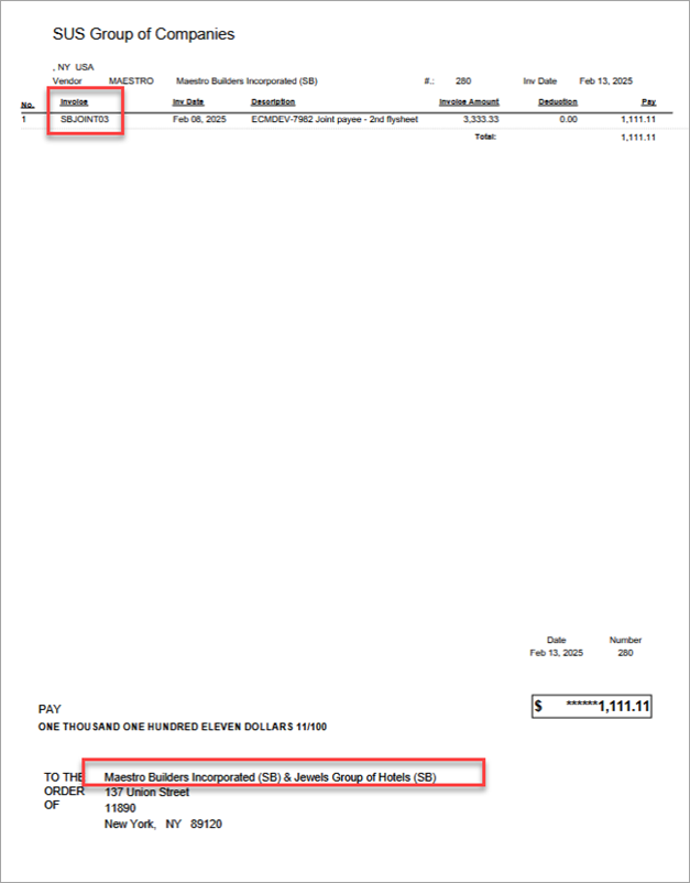 Screenshot of a printed check