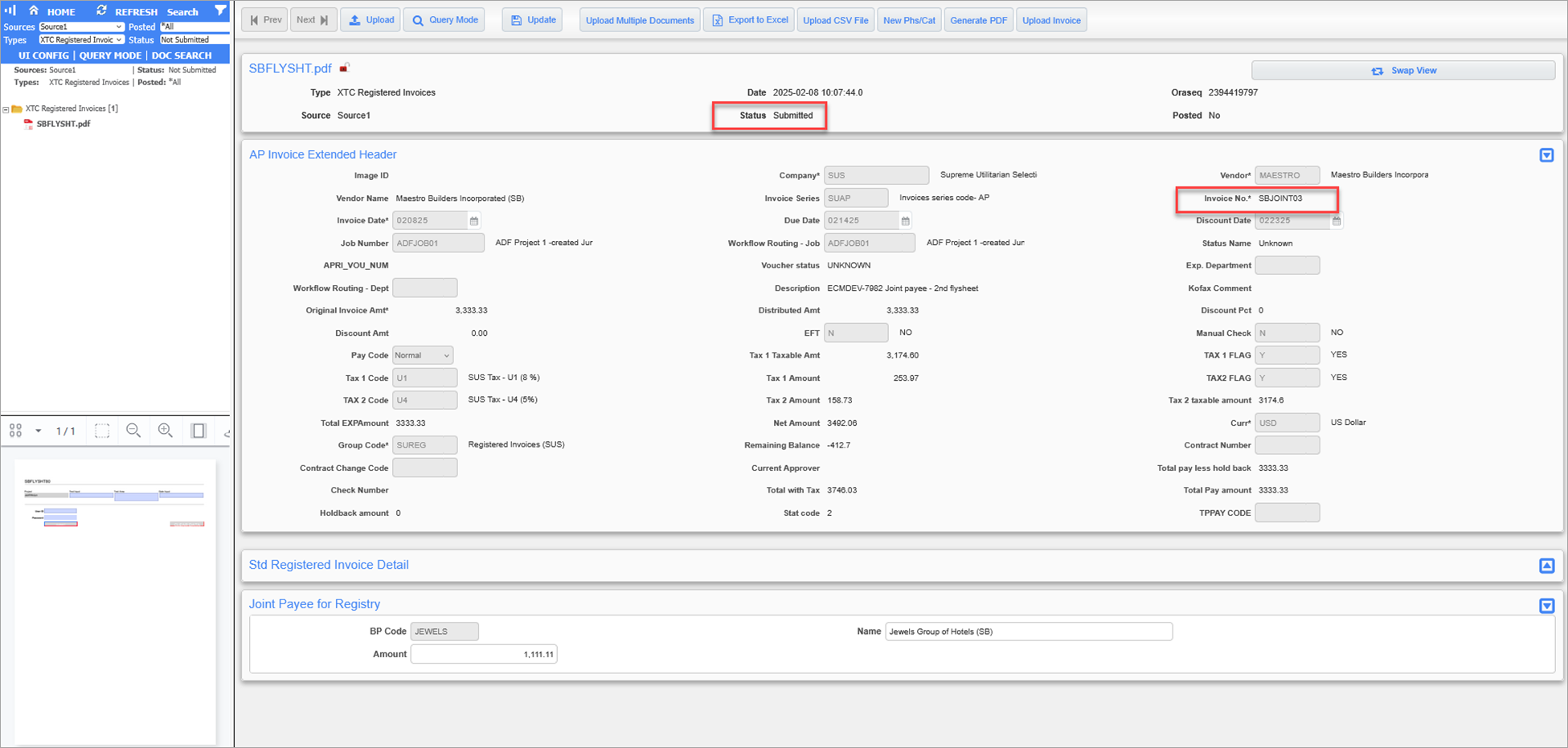 Sample of the submitted invoice