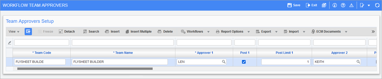 Sample of the Workflow Team screen