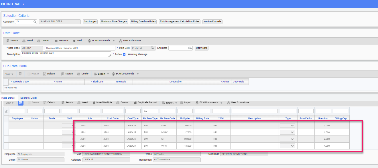 Setting Up Bill Rate For Individual Other Hour Codes