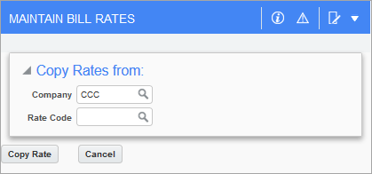 Sample of the Copy Billing Rate pop-up window
