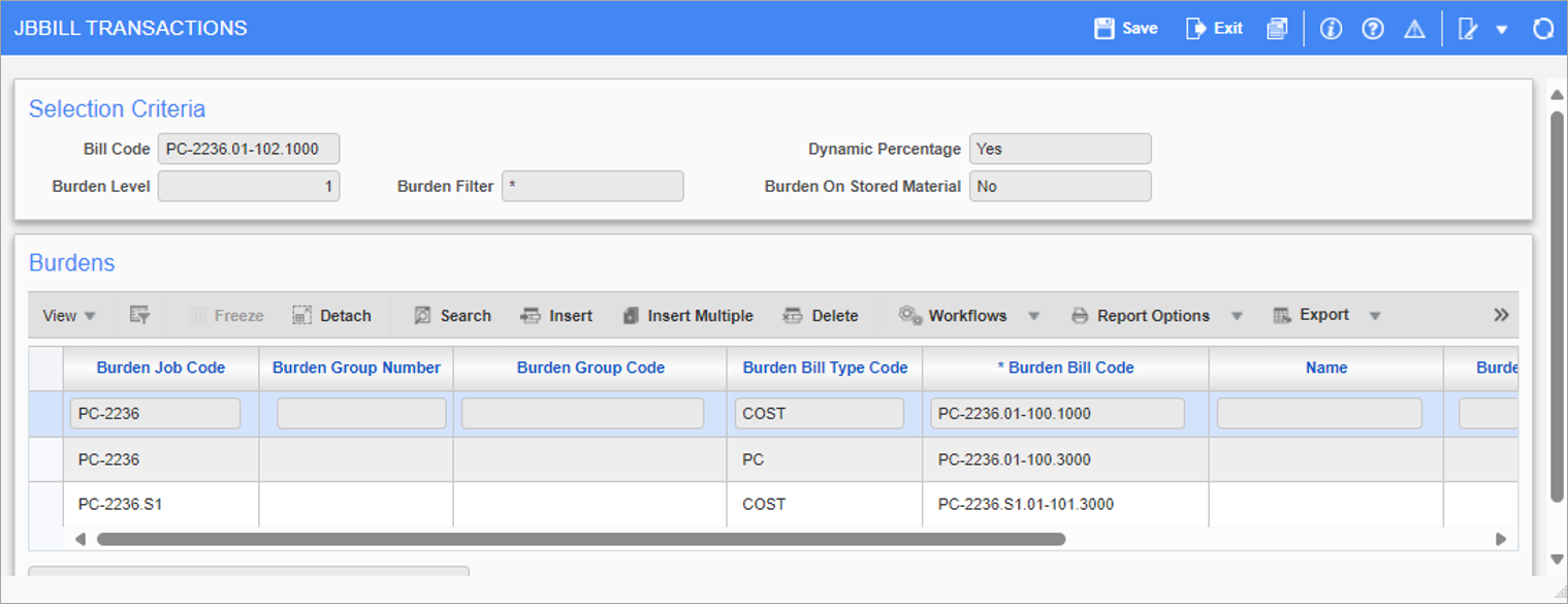 Sample of the Burden Billing Detail Pop-up Window