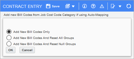 Sample of adding new bill codes using the Add New Bill Codes button