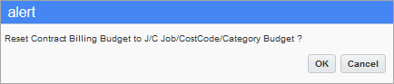 Sample of the Reset All Bill Code Budgets alert window