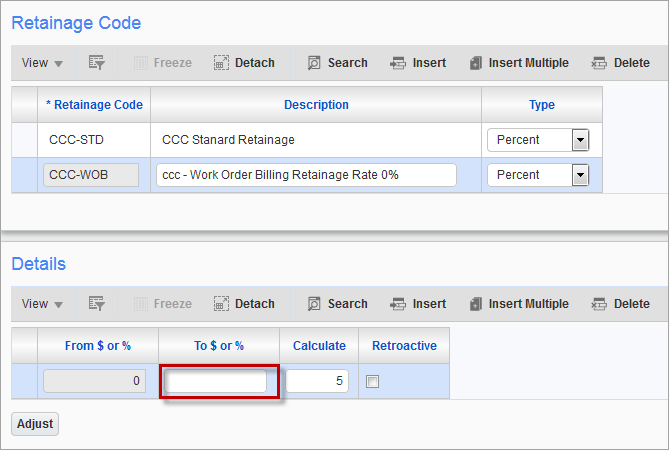 Sample of hte To & or % field under the Details section