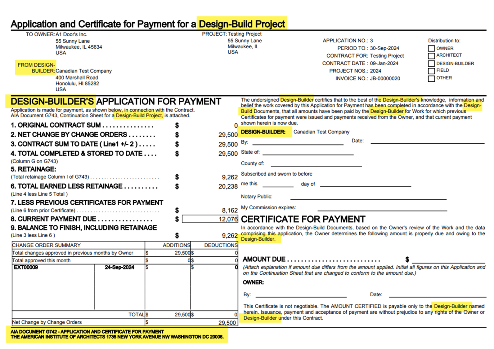 Sample of a printed G742 invoice