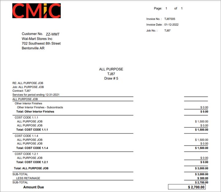 Sample of a printed JBINVPRT2 invoice