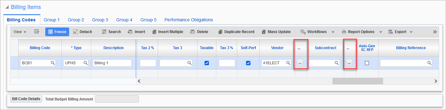 Sample of the [...] button on the Billing Items section