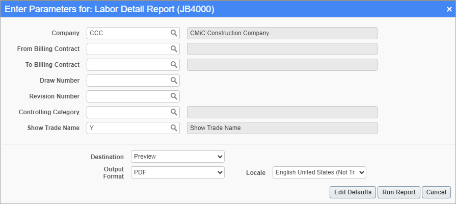Screenshot of Labor Detail Report
