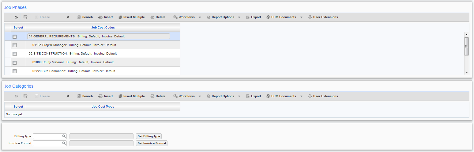 Sample of the Billing Defaults screen