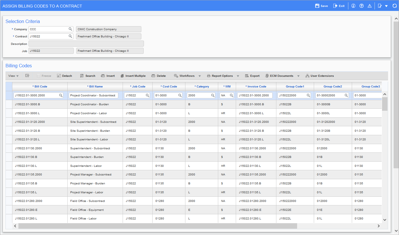 Manually Assigning Billing Codes to Contracts