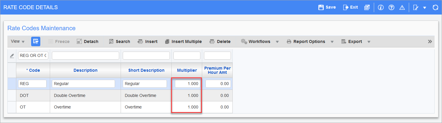 Sample of Rate Codes setup in Payroll