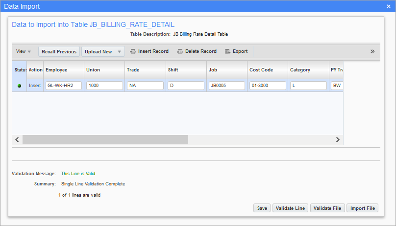 Sample of the Data Import pop-up window