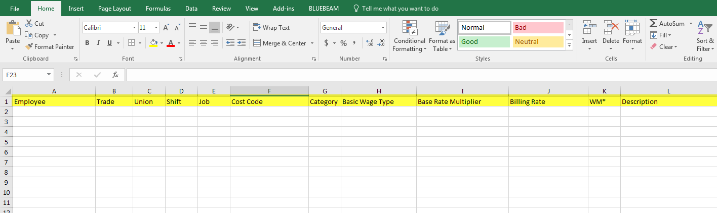 Sample of an Import CSV file