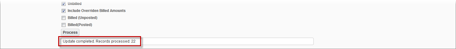 Sample of the message that displays the number of records processed for the newly created batch.