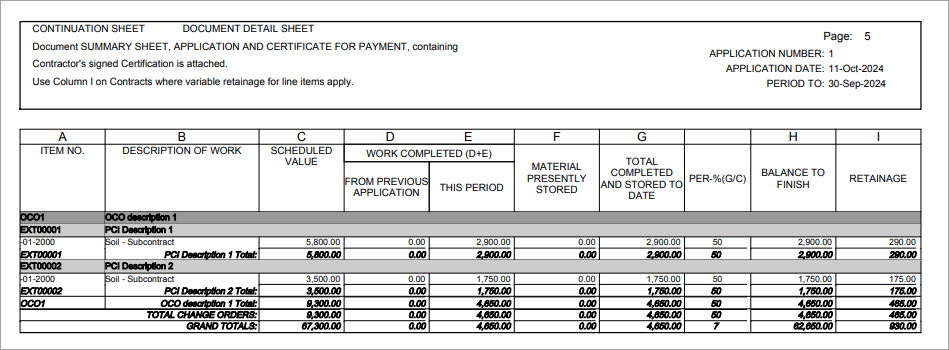 Sample of the U10C Invoice Report Change Order Page