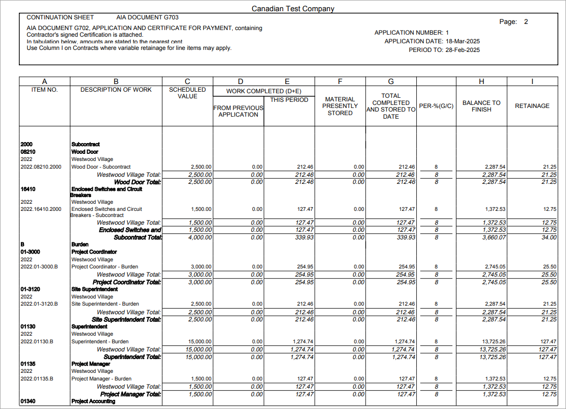 Schedule of Values Page in JBPB_U10