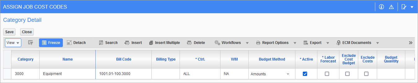 Sample of the Category Detail pop-up window