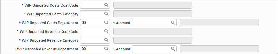 Sample of the WIP Unposted Costs/Revenue fields