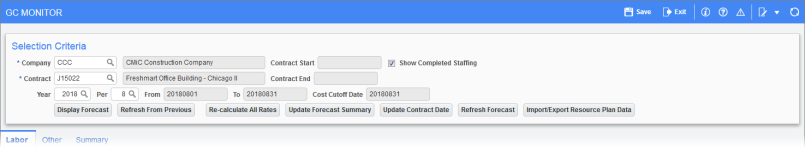 Selection Criteria section of the GC Monitor