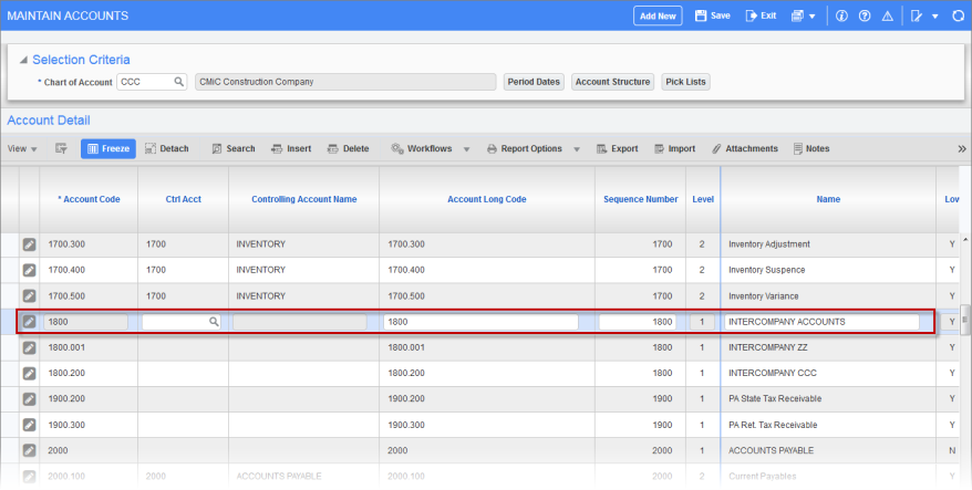 Create Inter-Company Account on the Maintain Accounts screen