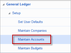 The Maintain Accounts screen on the Treeview menu