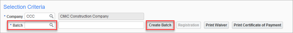Example of the Create Batch button