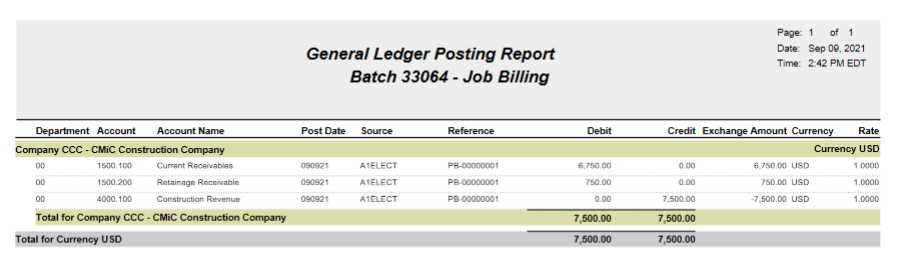 Example of a GL Posting Report