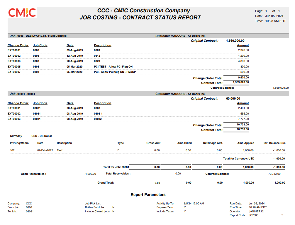 Image of Sample Contract Status Report