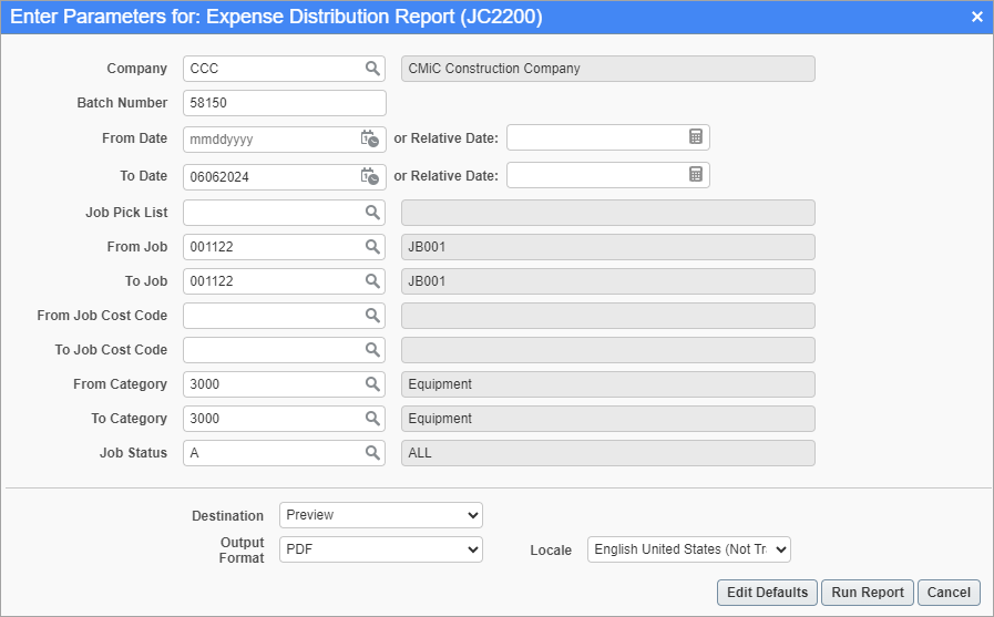 Screenshot of Expense Distribution Report
