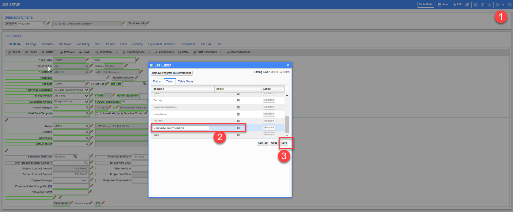 Steps to add Cost Status Query Mapping tab in Lite Editor