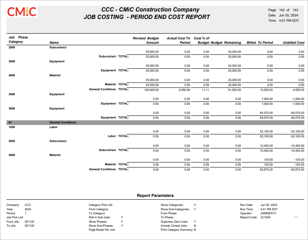 Image of Sample Period End Cost Report-No ranges