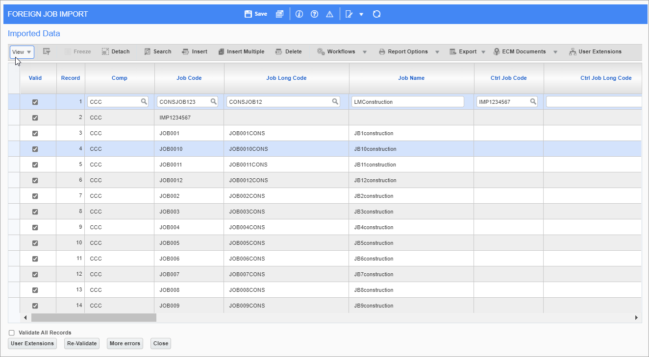 Sample of the Edit Imported Data pop-up window