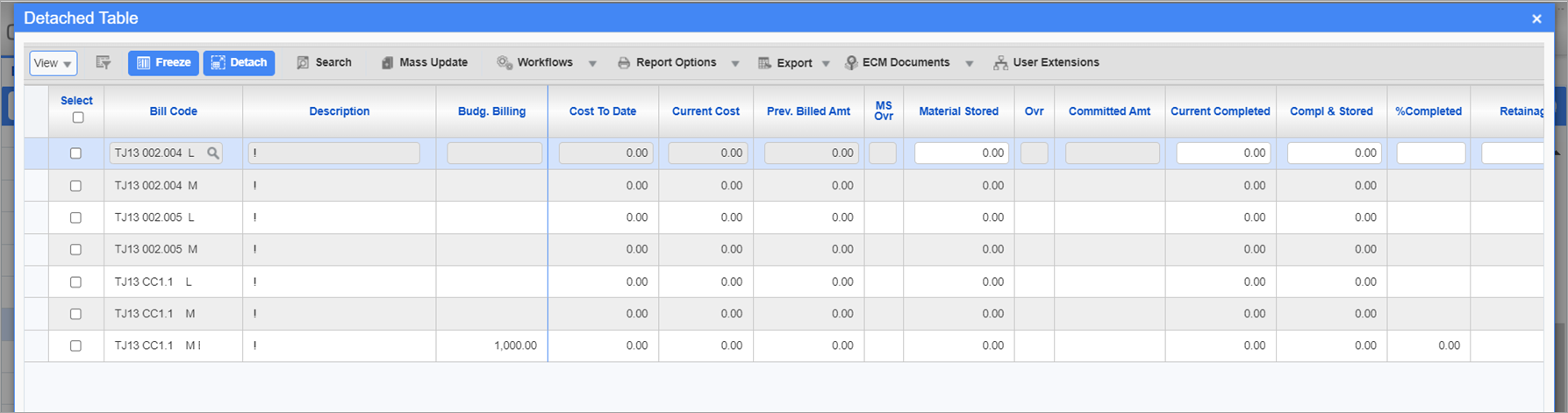 PCI Detail Billing Functionality With and Without WBS