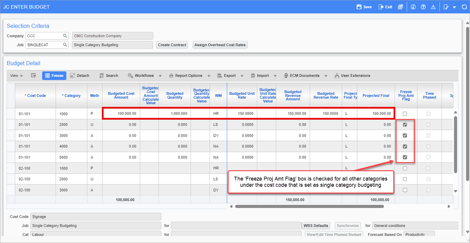 Job Costing - Using Single Category Budgeting