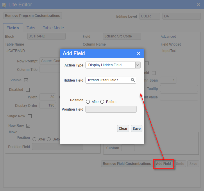 Sample of adding a hidden field in the Lite Editor