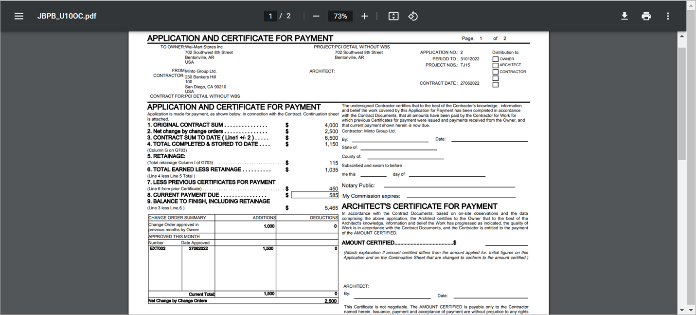 Sample of the JBPB_U10OC invoice