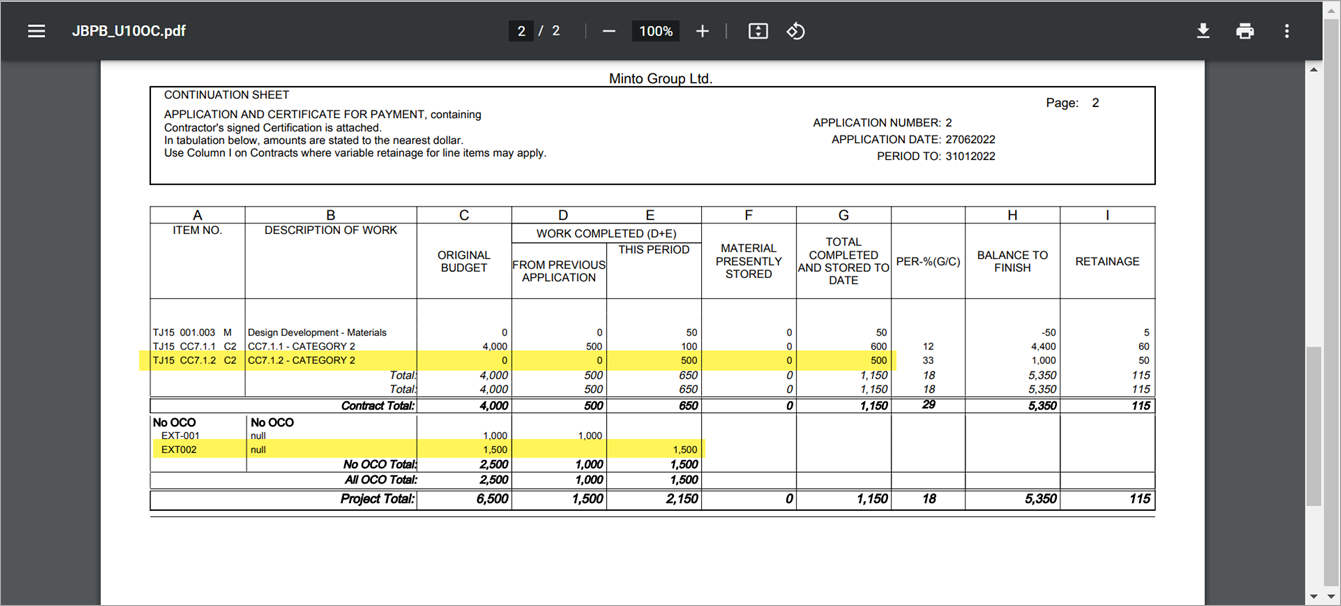 Sample of JBPB_U10OC invoice