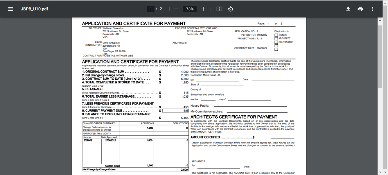 Sample of JBPB_U10 invoice