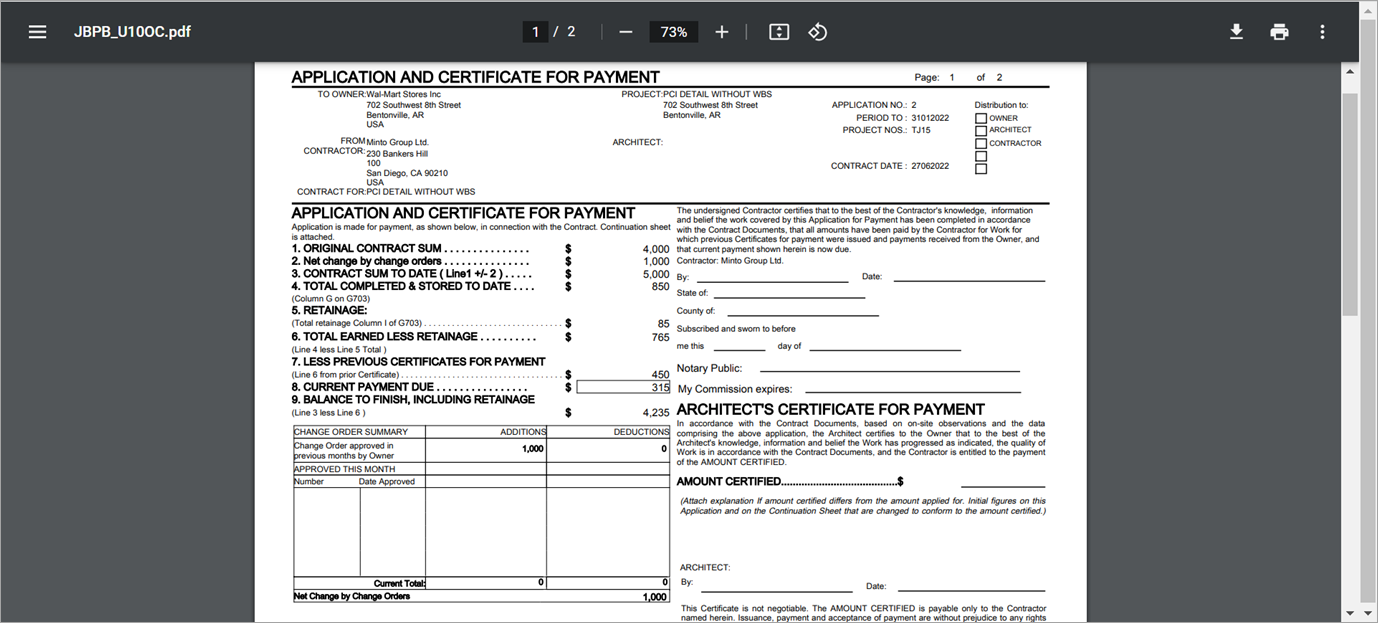 Sample of the JBPB_U10OC invoice