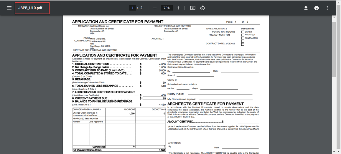 Billing invoice for JBPB_U10