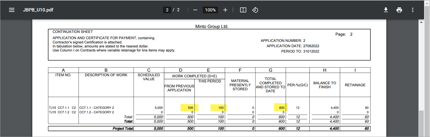 Sample of the invoice for JBPB_U10