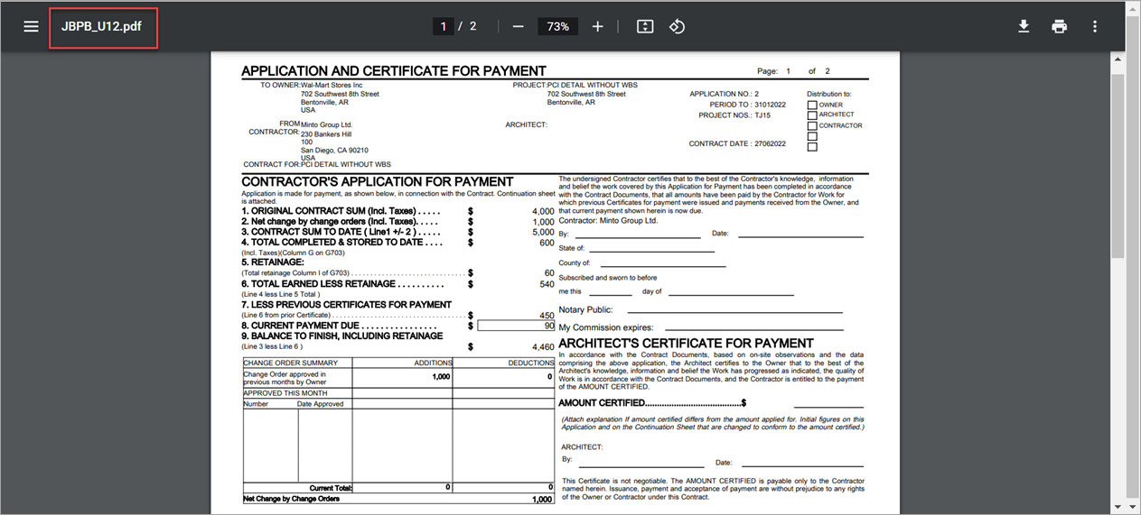 Sample of the invoice for JBPB_U12