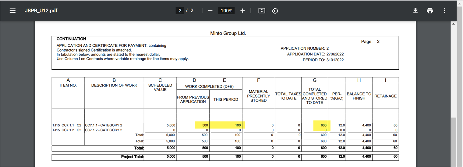 Sample of the invoice for JBPB_U12