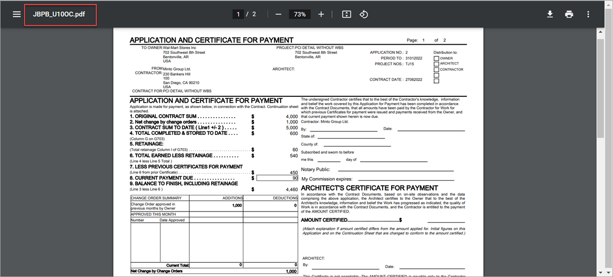 Sample of the invoice for JBPB_U10OC