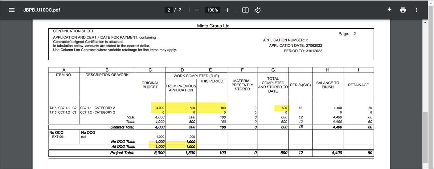 Sample of the invoice for JBPB_U10OC